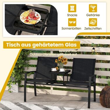 Садова лавка COSTWAY з столом, 2-місна, з дихаючої тканини, для балкона, саду, тераси 137x66x87 см