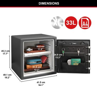 Master Lock FPW082FTCML: Вогнестійкий та водонепроникний сейф, 23л, 417x348x478 мм, цифровий код, для дому та офісу, чорний