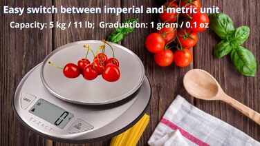 Електронні кухонні ваги Exzact, великий дисплей, об'єм рідини, автоматичне обнулення/тара, 5 кг/11 фунтів EX4362