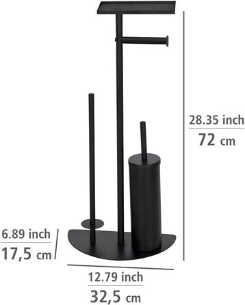 Комплект для туалету підлоговий Cosenza Neo, тримач для туалетного паперу з поличкою, тримач для щітки, запасний тримач рулону, матова лакована сталь, чорний, 32,5 x 72 x 17,5 см
