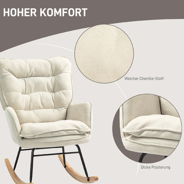 Крісло-гойдалка HOMCOM - зручне крісло з підлокітниками та ефектом оксамиту, витримує до 120 кг. Ідеально підходить для спальні, вітальні. Колір: бежевий. Бренд: Aosom