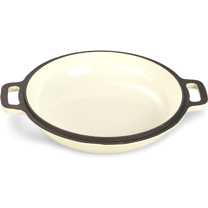 Набір Echtwerk для запікання та сервірування 2-в-1, чавунна сковорода з кришкою, чавунна каструля з емальованим покриттям, підходить для духовки, гриля, барбекю та індукції, 3,5 л, Ø 25,3 см (кремовий)