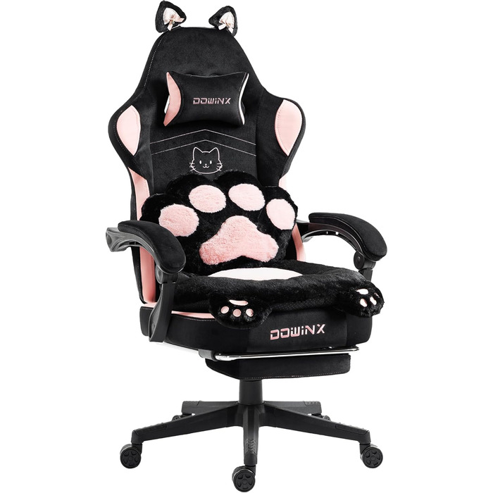 Ігровий крісло Dowinx з підніжкою, комфортний ігровий сідло для ПК, рожево-білий/чорний, для дорослих
