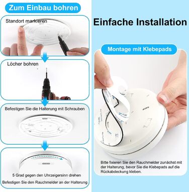 Набір димових сповіщувачів Rauchmelder 5шт. з батареєю на 10 років, плоскої форми, сертифіковані TÜV Rheinland, з функцією вимкнення звуку, 85dB, автономні, чутливі, білі