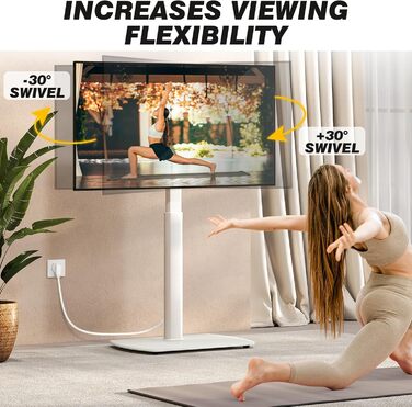 Підставка для телевізора біла, на підлогу, для 32-65 дюймів, до 35 кг, регульована висота, поворотна, VESA 400x400 мм