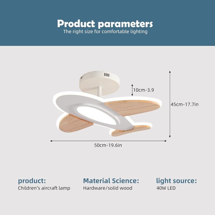 Світлодіодний дитячий стельовий світильник у формі літака, з можливістю затемнення, пульт дистанційного керування, 2700-6500K, білий/дерево, 35W