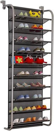 Полиця для взуття Vinteky для дверей, підвісний органайзер для зберігання взуття, 10-поверховий органайзер для взуття, гачок, кронштейн, підвісна підставка для зберігання (сріблясто-сірий)