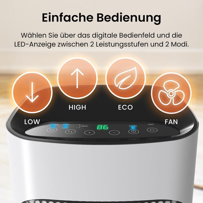 Обігрівач Pro Breeze керамічний з пультом дистанційного керування, 7 режимів нагріву, 2000W, захист від перегріву, таймер 24 год, ECO режим, тиха робота, осциляція 80°