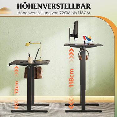 Регульований стіл Devaise 120x60 см з пам'яттю положення, для офісу, білий/чорний