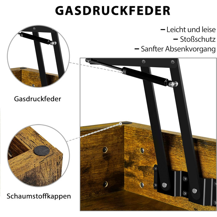 Журнальний столик Yaheetech з регульованою висотою та прихованим місцем для зберігання, колір: іржавий коричневий (120 x 59 x (49,5-63,5) см)