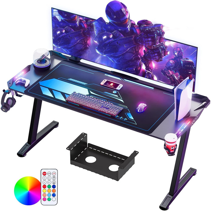 Ігровий стіл Himimi 160x70 см з LED-підсвічуванням, чорний, з коробкою для кабелів, тримачем для напоїв та гачком для навушників