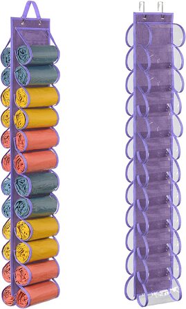 Ящик для зберігання легінсів Lirex, підвісний органайзер для зберігання легінсів для йоги з 24 кишенями, складаний органайзер з Оксфордської тканини, вішалка для сорочок, джинсів, тримач для шкарпеток для спальні, (фіолетовий)
