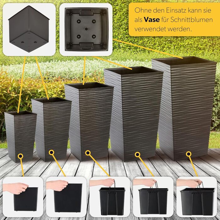 Набір горщиків для квітів KADAX (3 шт.) – 36/46,5/57,5 см, пластик, для дому та саду, сірий