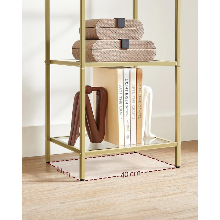 Регал VASAGLE з 5 полицями для ванної, вітальні, кухні, офісу. Скляна полиця, металевий каркас, проста збірка, 40B x 124,5H см.