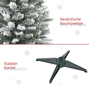 Штучна ялинка HOMCOM, 210 см, з імітацією снігу, гілки з ПВХ, складана, металевий підстав, зелено-біла