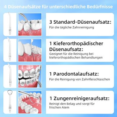 Електрична ірigator для порожнини рота Munddusche з 5 режимами, 300 мл, 6 насадок, рожевий