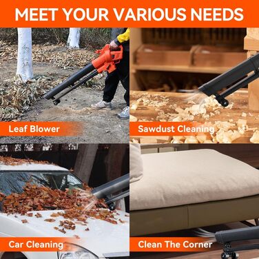 Hoteche 3000W потужний листягрій з функцією подрібнення та всмоктування | Швидкість вітру 270 км/год | Об'єм всмоктування 13 м³/хв | У комплекті мішок для збору листя 45л