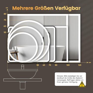 Дзеркало для ванної кімнати YOLEO з підсвічуванням, 70 см, LED, Bluetooth, сенсорне управління, захист від вибухів, 3 кольори світла, регулювання яскравості, антизапарник