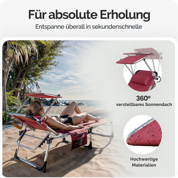 Шезлонг Мальта Рубіновий червоний 210x61x35см Alu Sun Canopy
