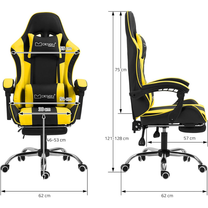 Масажне ігрове крісло ML-Design, чорно-жовте, штучна шкіра, ергономічне офісне крісло, регульоване поворотне крісло, крісло для гоночних геймерів з підлокітником, підголівник, поперекова подушка, підставка для ніг, крісло для столу