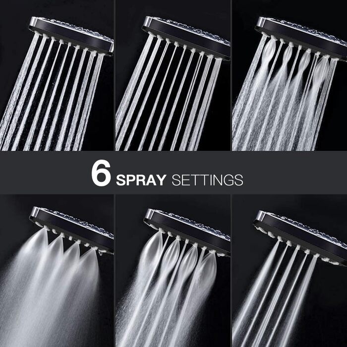 Насадка для душу Newentor Regendusche [TESTSIEGER], велика ручна лійка, водозберігаюча, високого тиску, XXL з 6 режимами струменя (без шлангу), матова чорна (Duschkopf, без шлангу)