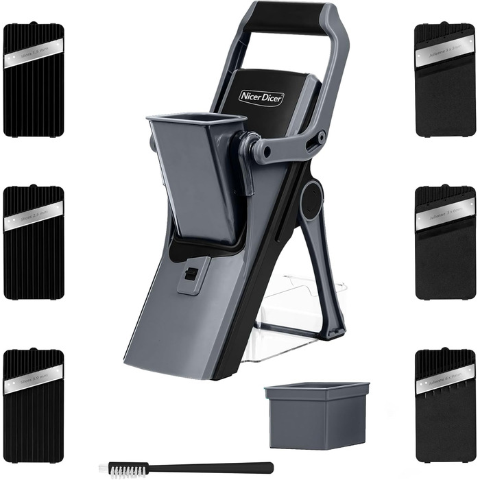 Нісер Дайсер Мандо 12шт: овочерізка, слайсер, шинкувальник для овочів та фруктів. Набір з 6 змінних лез, для нарізки кубиками, соломкою, слайсами. Кухонний слайсер для нарізки овочів, фруктів, сиру. Колір: блакитний/зелений (чорно-сірий)