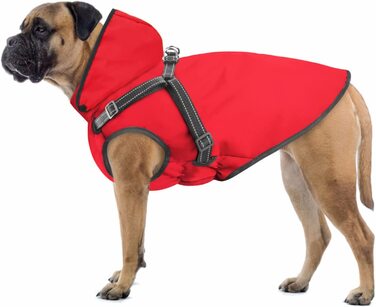 Дощовик Oslueidy для собак з шлейкою, водонепроникний плащ для собак з капюшоном, легкий вітрозахисний дощовик для собак, пончо від дощу, дощовик для маленьких, середніх і великих собак (L, Червоний), L червоний