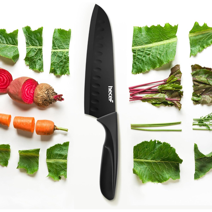 Набір кухонних ножів Hecef 15 предметів з бруском, чорний колір, антипригарне покриття, можна мити в посудомийній машині, самозаточуваний брусок, ергономічні ручки, набір ножів для кухні для початківців та кулінарів-ентузіастів (3 шт)