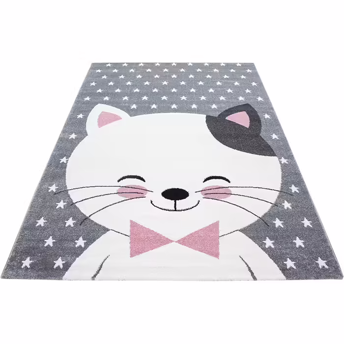 Дитячий килим Carpettex Кішка рожевий 80x150 см – м'який, легкий у догляді, короткий ворс, килимок для дитячої кімнати, для дівчаток і хлопчиків, ігровий, праний, для немовлят