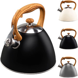 Чайник для води WILDE 3L, сучасний автоматичний газовий індукційний чайник, флейта, чайник, дерев'яний, чорного кольору
