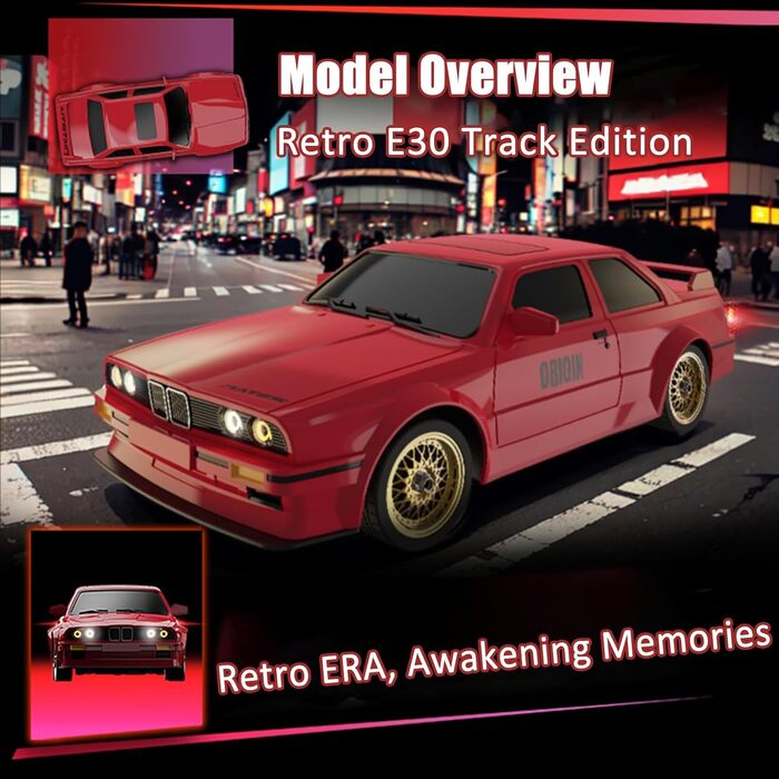 RC Дрифт-кар Drift Auto 1:16, 2.4 GHz, 30 км/год, 4WD, LED підсвічування, червоний, з акумулятором