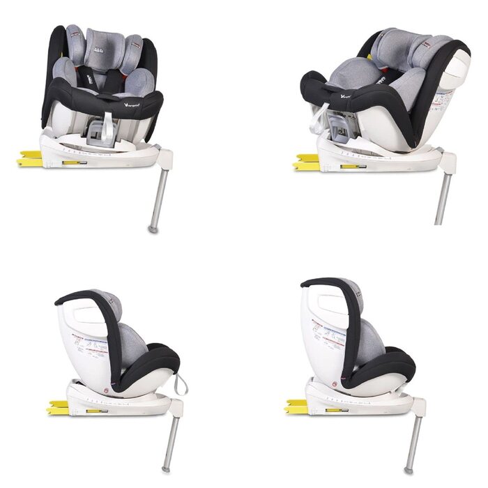 Дитяче автокрісло Cangaroo Admiral ISOFIX Group 0/1/2/3 (0-36 кг) поворотне регульоване, коліртемно-сірий