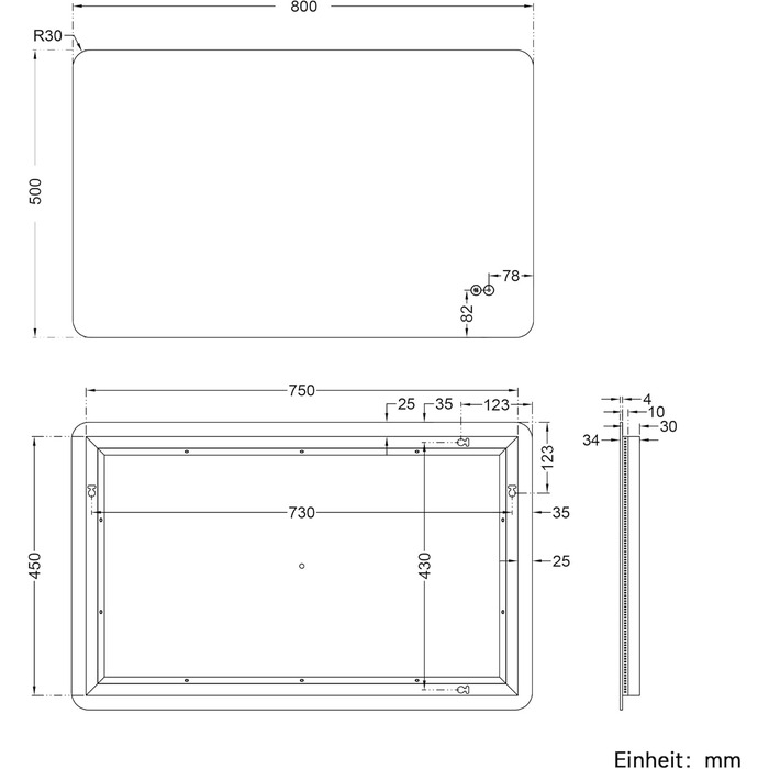 Дзеркало для ванної кімнати SONNI з підсвічуванням 80x60 см, антизапарник, LED, сенсорний вимикач, колір світла: холодний/нейтральний/теплий (80L x 50B см)