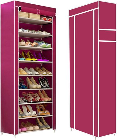 Полиця для взуття Trintion, закрита підставка для взуття з 10 рівнями, вузька шафа для зберігання взуття з пилозахисним покриттям, органайзер для взуття для шафи, передпокої, спальні, передпокої, 58 x 28 x 160 см (винно-червоний)