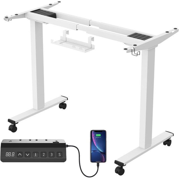 Регульований стіл JUMMICO з міцним підйомним механізмом (2 мотори, 3 пам'яті) 100x140 см, білий