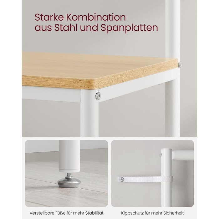 Стійка для одягу VASAGLE з дзеркалом та банкеткою, 35 x 98 x 180 см, для передпокою, спальні, вітальні, індустріальний дизайн, vintagebraun- schwarz, з полицею для взуття