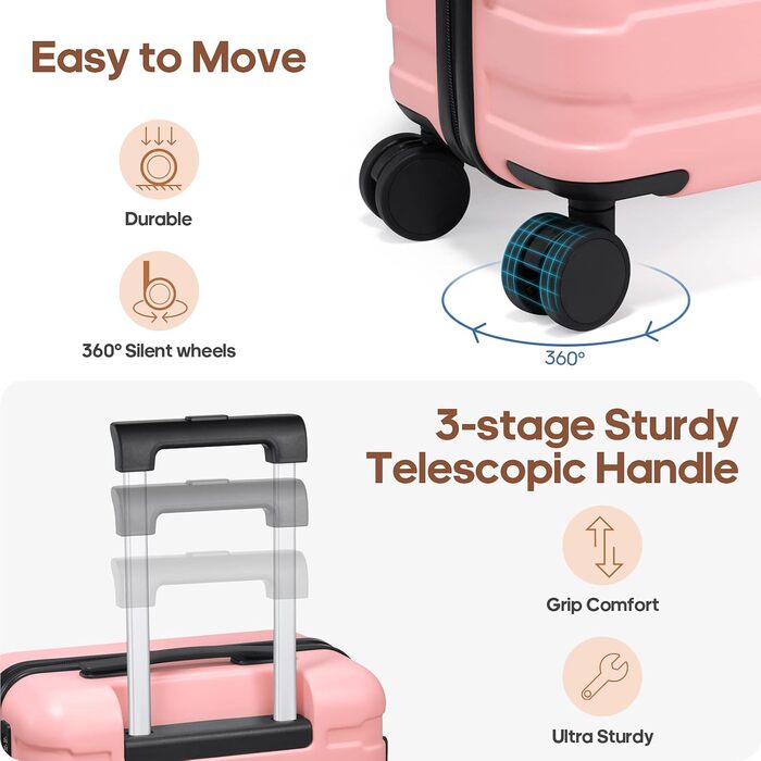 Набір валіз Roadcheer 5 в 1: рожевий дорожній набір з полікарбонату з TSA-замком | Чемодан на коліщатках, рюкзак, кулькові сумки, сумка для взуття