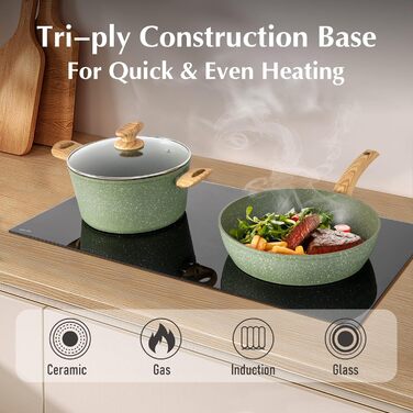 Набір посуду MAISON ARTS 12 предметів: каструлі та сковорідки з антипригарним покриттям, гранітне покриття, для плити та індукції