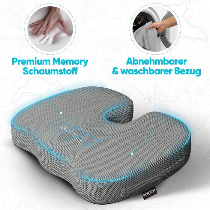 FORTEM Подушка для сидіння, м'яка подушка на офісне крісло, подушка для комп'ютерного крісла з Memory Foam, антиковзаюча подушка для сидіння для геймінгу, автокрісла, комп'ютерного крісла, знімний чохол, велика (сірий сітчастий матеріал, велика щільність)