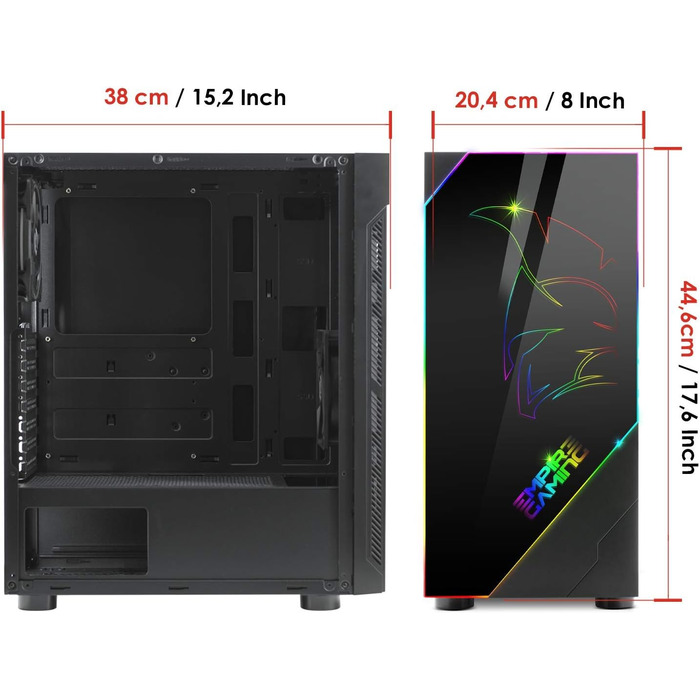Корпус для ПК EMPIRE GAMING Spartan ARGB ATX із LED-підсвіткою, бічною скляною дверцятами та 120 мм RGB вентилятором