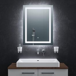 Дзеркало для ванної кімнати BR Bringer LED з підсвічуванням, 60x80 см, антизапарник, диммування, 3 кольори світла, сенсорне управління, функція пам'яті (BRS102)