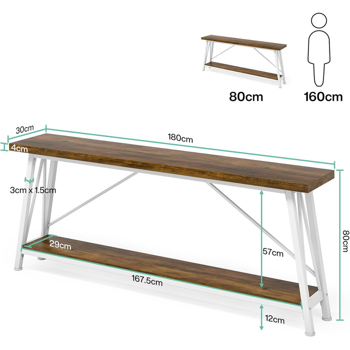 Промисловий консольний стіл Tribesigns 180 см для передпокою, передпокою, вітальні
