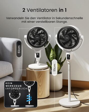 Вентилятор Pro Breeze AirFlo Standventilator 109см з пультом керування та LED-дисплеєм – 2 режими, осциляція, 29 дБ, регульована висота, енергоефективний для спальні, офісу та дому