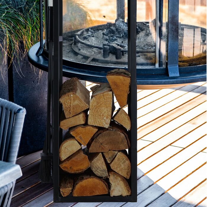 Стильна полиця для дров Relaxdays чорного кольору з місцем для столових приборів