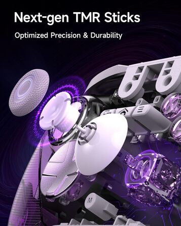 Контролер EasySMX D10 для ПК з підстанцією зарядки, бездротовий контролер з джойстиком TMR та 2-в-1 тригером, 1000Hz polling контролер з RGB підсвічуванням для ПК/Switch/телефону (фіолетовий)