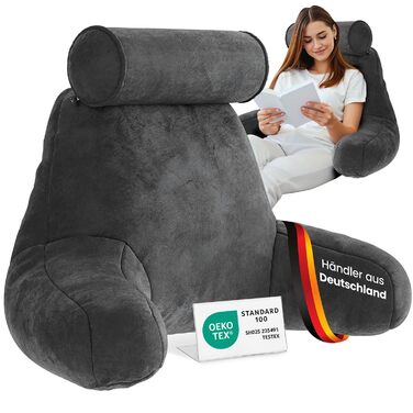 Подушка для спини та читання ELONEO з підлокітниками та валиком під шию — ергономічна підтримка для ліжка та дивана