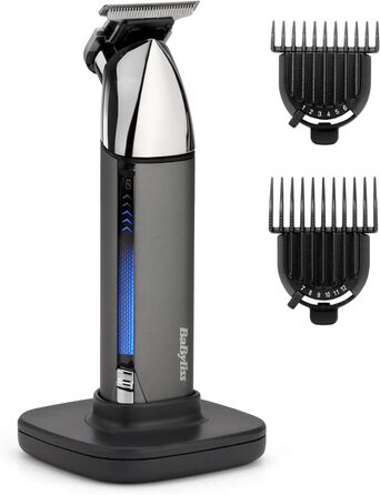 Тример для бороди BaByliss Super-X Metal, акумуляторна бритва, 2 насадки, 13 довжин, повністю металева, водонепроникна, T996E