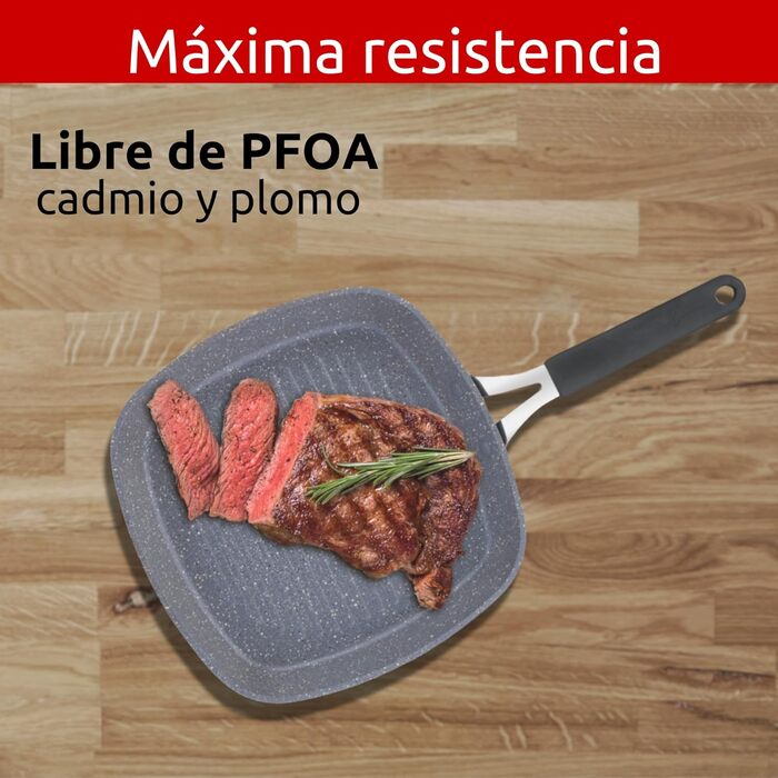 Гриль-пательня Lagostina Tempra Mineral з антипригарним покриттям, 26 см, сталь/алюміній, силіконовий ручка, ефект каменю, для всіх типів плит