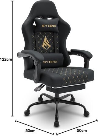 Ігрове крісло Symino Racing з підставкою для ніг, чорне, PU шкіра, 200 кг