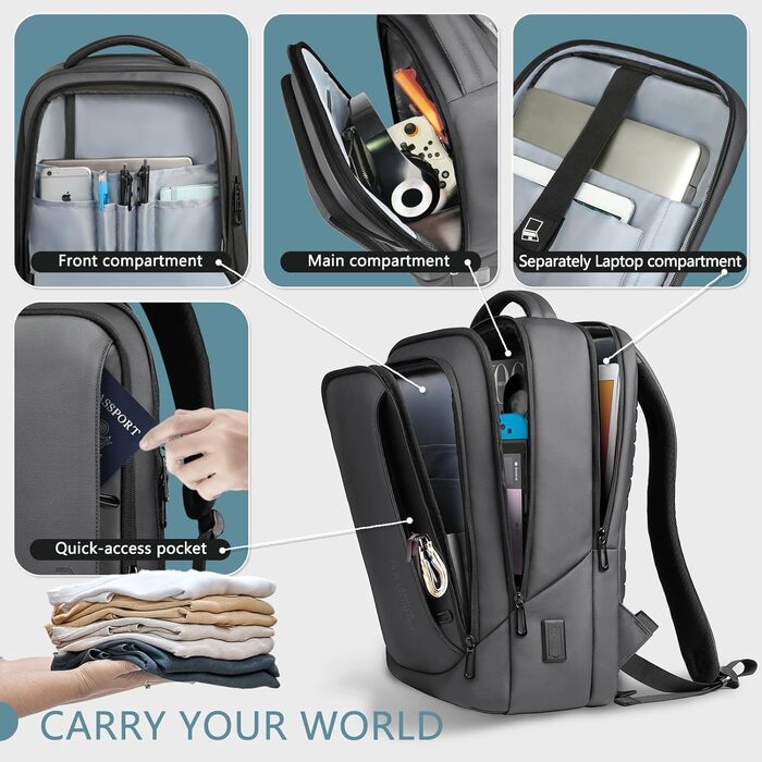 Чоловічий рюкзак для ноутбука Heroic Knight: діловий, з USB-зарядкою, захист від крадіжок, 17,3